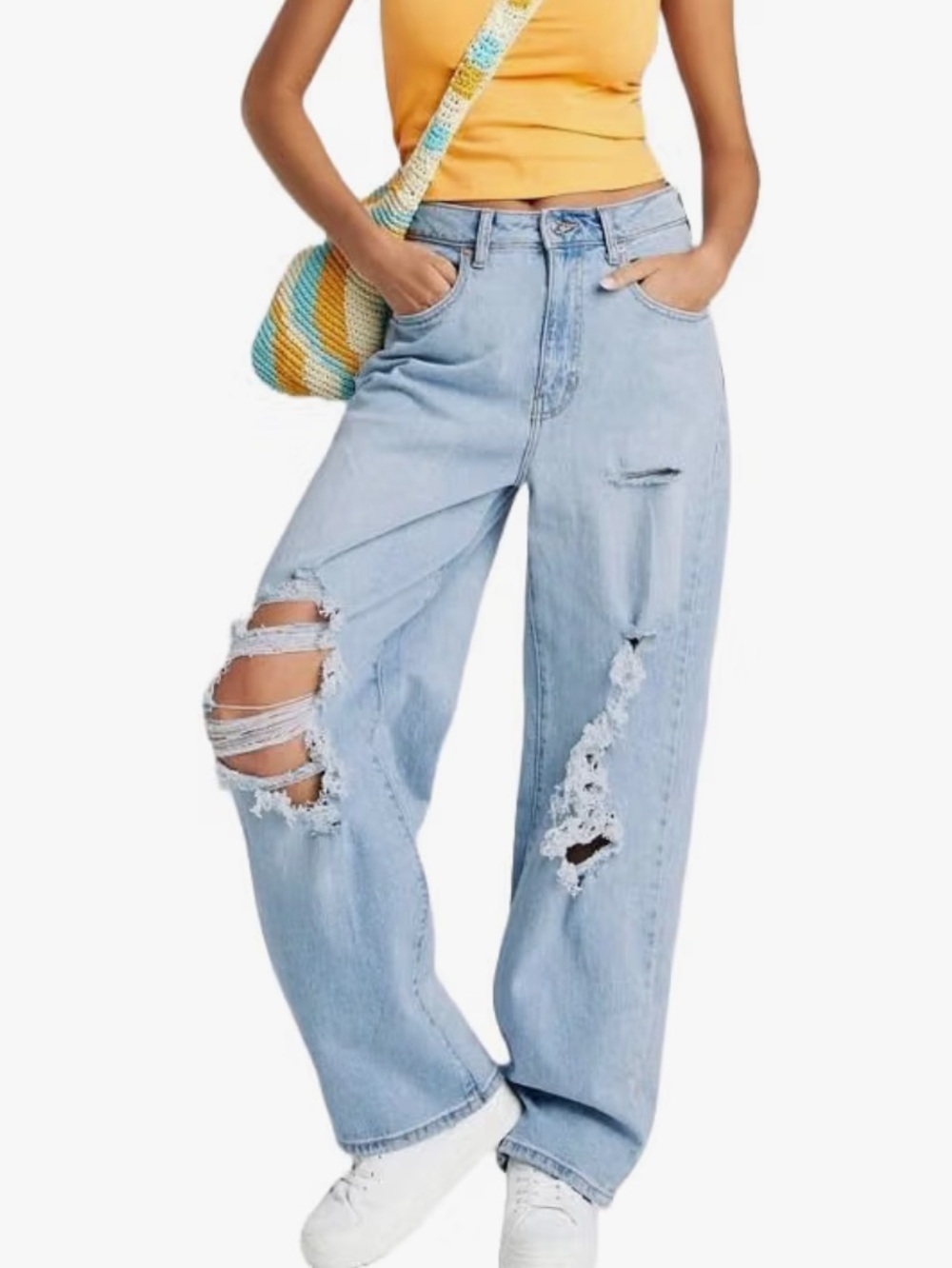 Wild Fable Women's Super-High Rise Distressed Baggy Jeans EUC